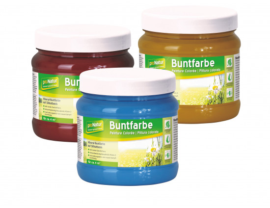 Neu im Sortiment sind auch verschiedene bunte Mineralfarben auf Silikatbasis.&nbsp;