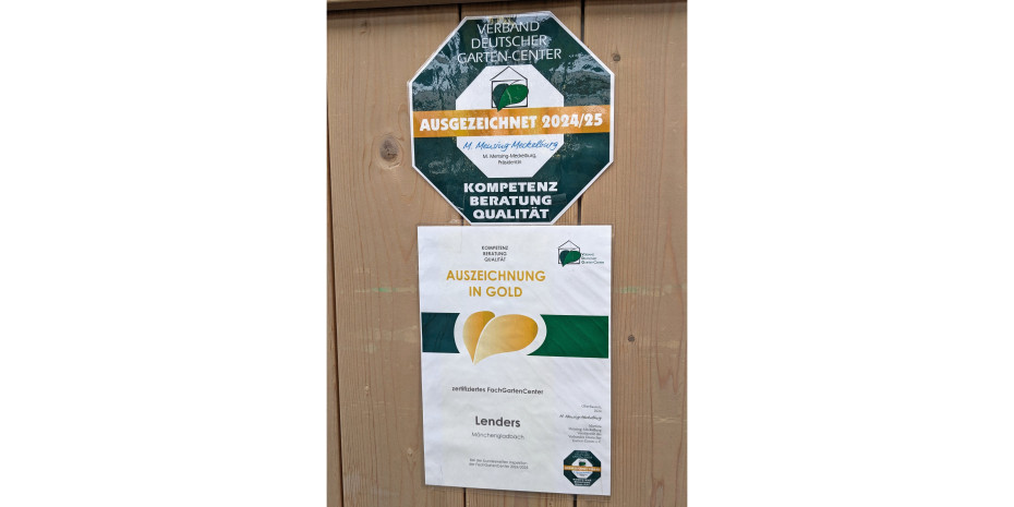 So sieht sie aus, die Fachgartencenter-Auszeichnung in Gold – hier bei Lenders in Mönchengladbach.&nbsp;