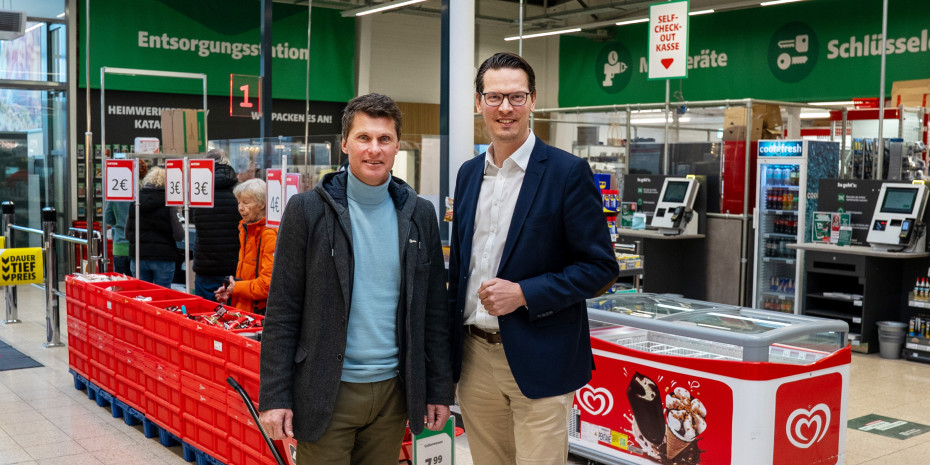 Das Interview mit Einzelhandelsgeschäftsführer Frank Staffeld (l.)&nbsp;und Felix Mölders, Gesellschafter und Aufsichtsratsmitglied, fand im Hagebaumarkt Bad Bevensen statt.