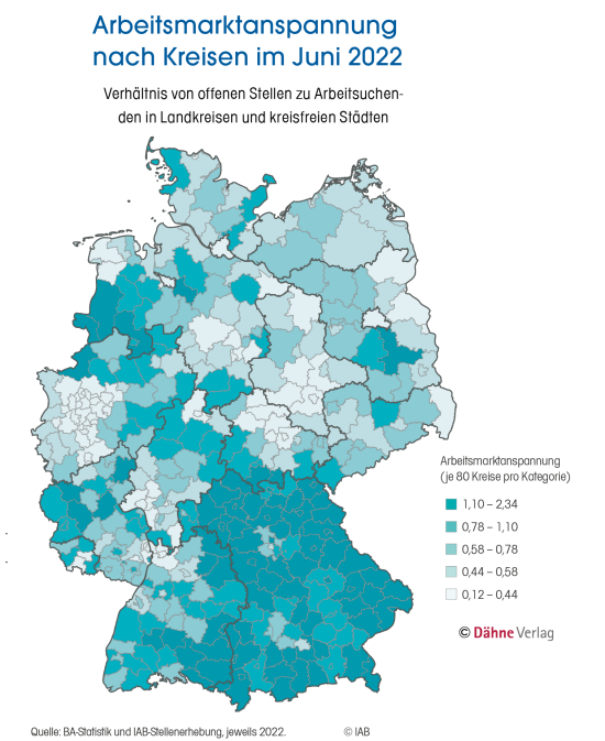 Arbeitsmarktanspannung nach Kreisen im Juni 2022