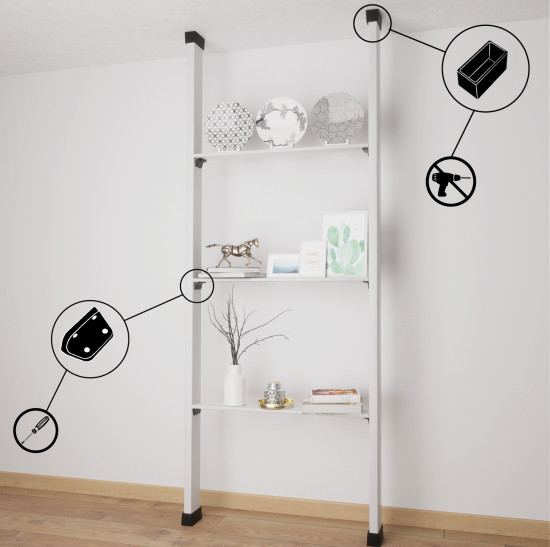 Die Balken werden mithilfe sogenannter Schuhe zwischen Wand und Boden geklemmt.