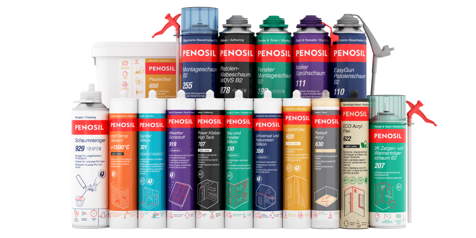 Die knallige Produktpalette springt sofort ins Auge. Viele der Kartuschen sind direkt mit Werkzeugen oder anderen Hilfsmitteln ausgestattet.&nbsp;