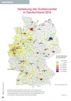 Verteilung der Gartencenter in Deutschland nach Gemeindekennziffern. Verteilung der Gartencenter in Deutschland nach Gemeindekennziffern.