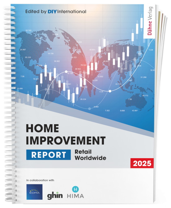 Der neue Home Improvement Report 2025 ist im Dähne Verlag erschienen und wurde wurde erneut in Zusammenarbeit mit den weltweiten Handelsverbänden EDRA/GHIN und dem weltweiten Herstellerverband HIMA erarbeitet.