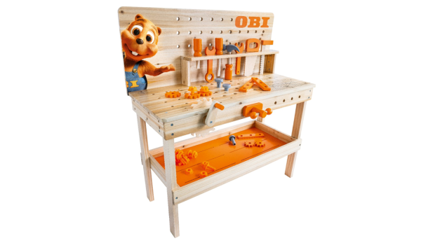 Basteln mit dem Biber: Die Kinderwerkbank von Obi soll das Thema DIY ins Kinderzimmer bringen.