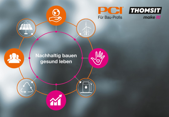 Infografik von PCI und Thomsit zum nachhaltigen Bauen. Infografik von PCI und Thomsit zum nachhaltigen Bauen.