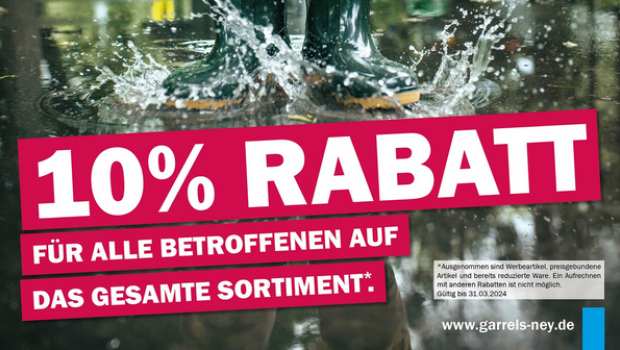 Im Internet bewirbt Garrels seine Rabattaktion für Hochwassergeschädigte. Im Internet bewirbt Garrels seine Rabattaktion für Hochwassergeschädigte.