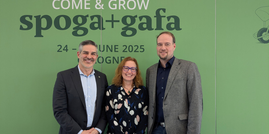 Sebastian Rosito, Geschäftsbereichsleiter Koelnmesse, Claudia Maurer, Director Spoga+Gafa, und Philip Testroet, stellvertretender Geschäftsführer IVG (v. l.), haben ein Update zur diesjährigen Messe gegeben. &nbsp;