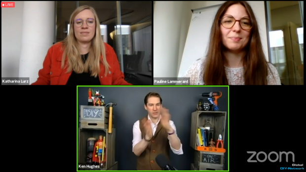 Katharina Lurz (l.) und Pauline Lammerant von Factor-a erläuterten im Global DIY-Network, wie der Markenauftritt auf Amazon konzipiert werden sollte. Das Online-Seminar wurde wieder von Ken Hughes moderiert.