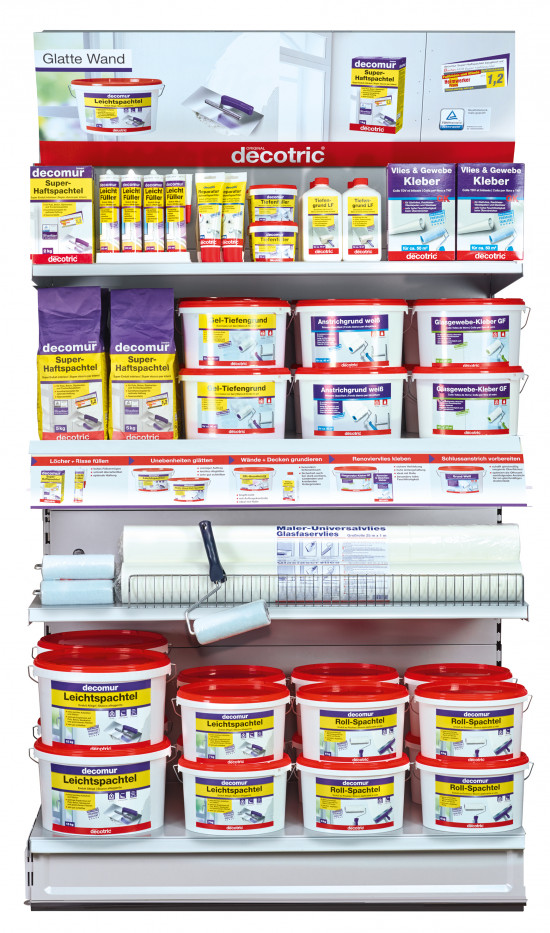 Das Programm „glatte Wand“ &nbsp;kann kompakt in der Farben- und Tapetenabteilung präsentiert werden.&nbsp;