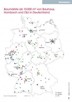 Baumärkte ab 10.000 m² von Bauhaus, Hornbach und Obi in Deutschland.