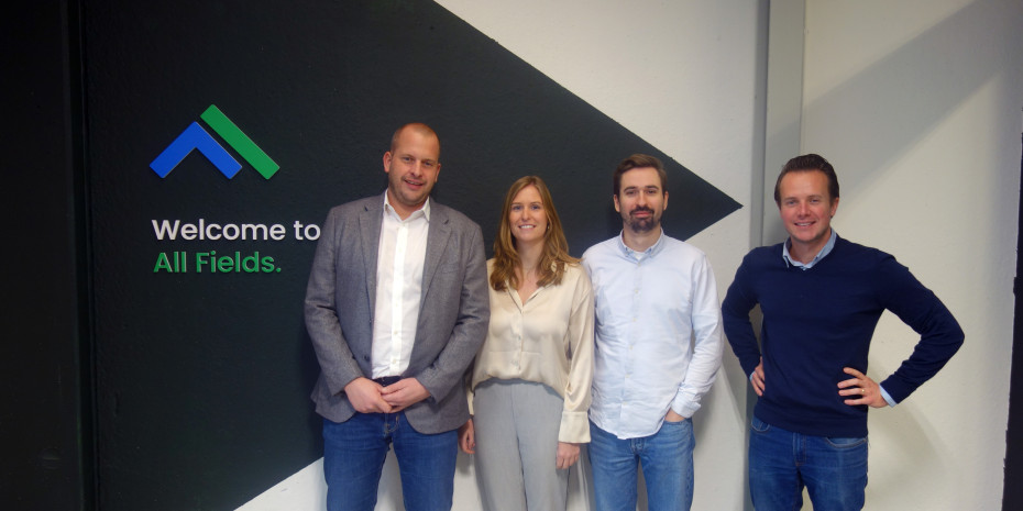 Das Management-Team von All Fields (v. l.): CEO Olivier Coeman und die Managing Partners Véronique Janssens, Giovanni Van Bael und Gert Hellemans.