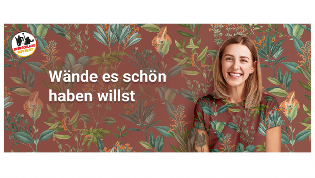 Die Kampagne "Deutschland tapeziert" tritt mit einem eigenen Logo und verschiedenen Kampagnenmotiven auf.