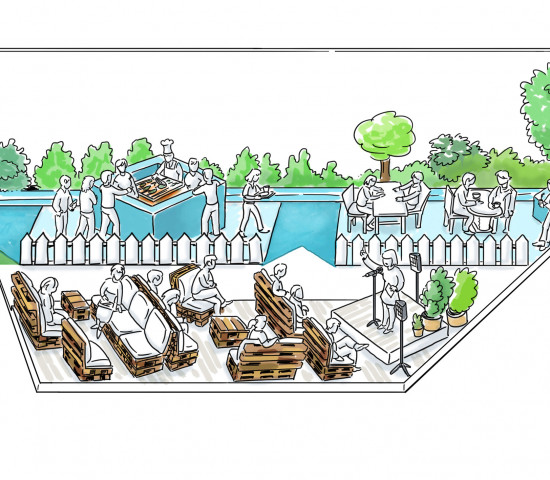 Ein Ort für Gespräche und den Wissensaustausch: In der Speakers‘ Corner stellen Aussteller ihre Produkte vor oder Experten informieren über neueste Trends. Eine Grillstation sorgt für stilechtes Catering.