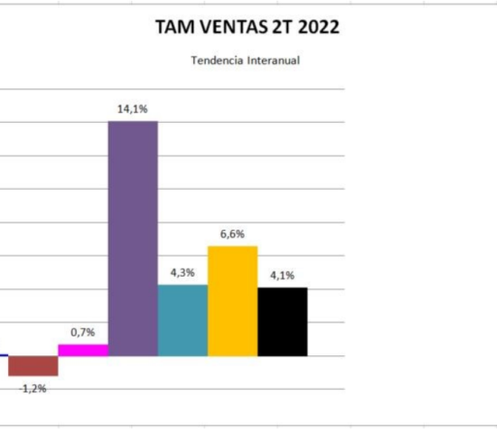 Die Umsatz-Veränderungsraten der spanischen Hersteller im ersten Halbjahr 2022.