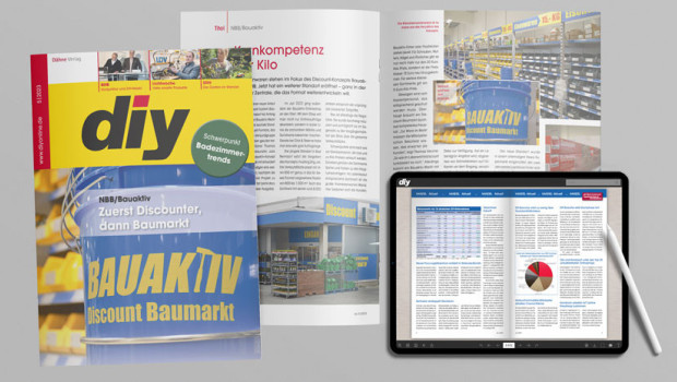 Die Mai-Ausgabe des Fachmagazins diy bringt als Titelgeschichte einen Bericht und ein großes Interview über das Discount-Konzept Bauaktiv. Die Mai-Ausgabe des Fachmagazins diy bringt als Titelgeschichte einen Bericht und ein großes Interview über das Discount-Konzept Bauaktiv.