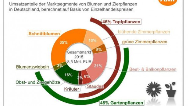 Die Zusammensetzung des Marktes für Blumen und Schnittpflanzen. Quelle: AMI