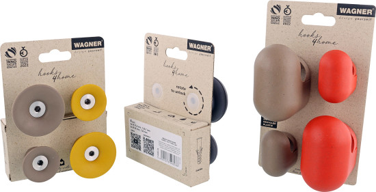 Die Verpackungen &nbsp;der Serie „hooks4home“ wollen &nbsp;mit Nachhaltigkeit punkten: Die Produkte sind an Karten aus zu 100 Prozent ökologisch abbau­baren Grasfasern befestigt.