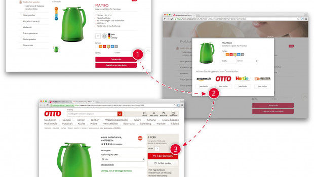 So funktioniert auf der Emsa-Seite die Weiterleitung des Kunden zum Online-Handel.