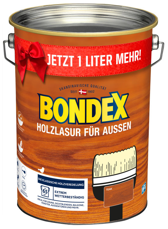Anlässlich des Jubiläums wird die Holzlasur für Außen in einer Sonder­edition mit 1 Liter mehr Inhalt angeboten.&nbsp;