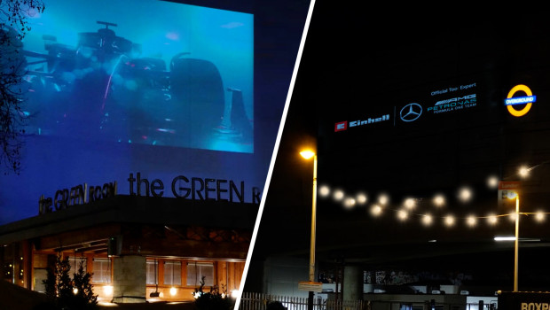 Das Video wurde in verschiedenen Städten zeitgleich an Gebäudefassaden projiziert.&nbsp;