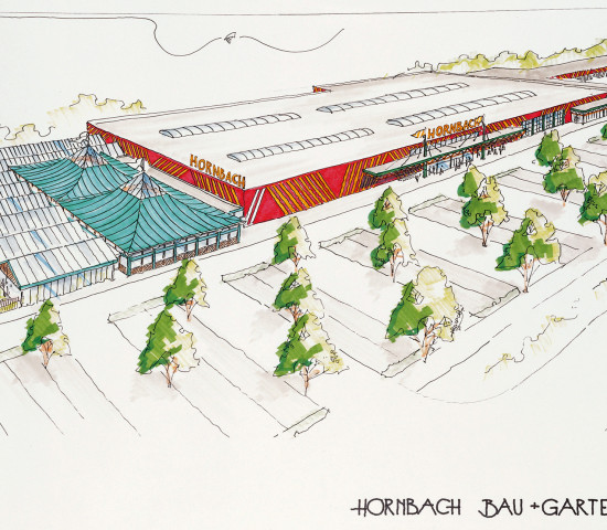Projektskizze, Hornbach-Baumarkt, 1990