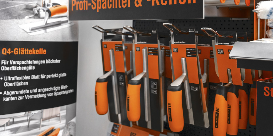 Im Baumarktregal präsentiert der Anbieter das passende Werkzeug für jeden Arbeitsschritt. &nbsp;