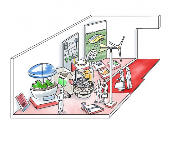 Gezeigt werden technische Features, die das Gärtnern erleichtern wie zum Beispiel Mähroboter oder Aquaponik.