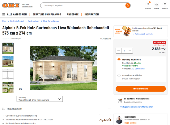 Gartenhäuser sind ein typisches Marktplatz-Produkt.