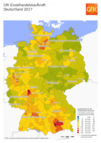 GfK-Einzelhandelskaufkraft 2017.
GfK-Einzelhandelskaufkraft 2017.