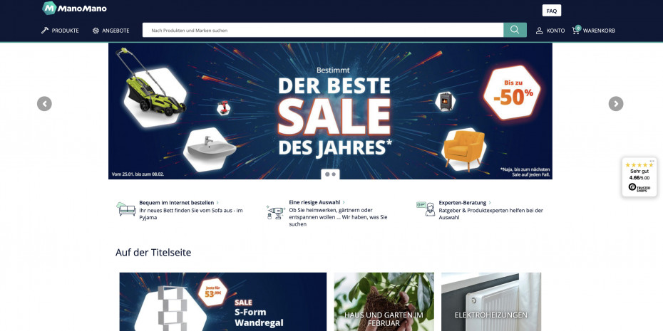 Screenshot der aktuellen deutschen Homepage von ManoMano.&nbsp;