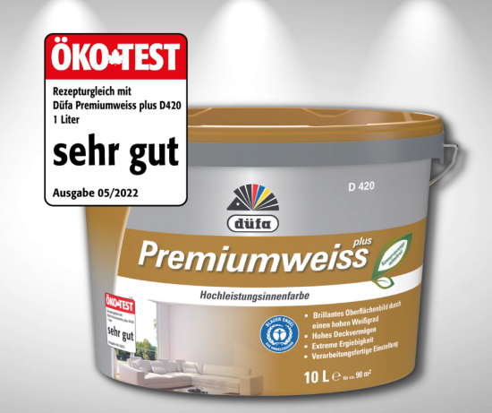 Düfa Premiumweiss plus erhielt bei einer Untersuchung von Öko-Test das Gesamturteil „sehr gut“.