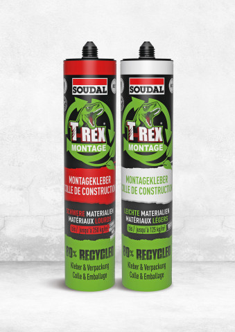 Der Montagekleber T-Rex Montage besteht zu 82 Prozent aus recycelten Rohstoffen, von denen 35 Prozent biobasiert sind. &nbsp;