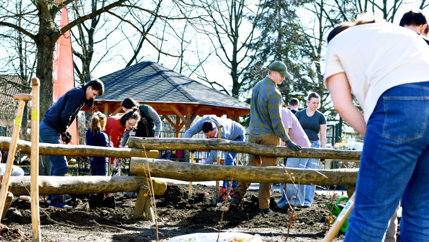 Die Schülerinnen und Schüler der Oberschule "Carola von Wasa" bei der Pflanzung der 120 Pflanzen.