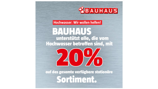 So wie Bauhaus bieten auch Obi, Hornbach und Toom Rabatte für die Hochwasserhilfe an.