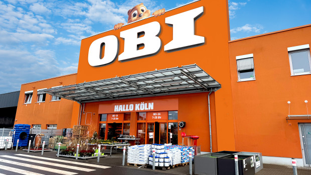 Visualisierung der Obi-Marktfassade im neuen Markendesign. Visualisierung der Obi-Marktfassade im neuen Markendesign.